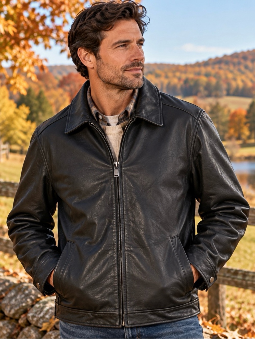 Daniel Cremieux Mens L Black Lamb Skin Leather Jacket Bomber Full Zip Classic